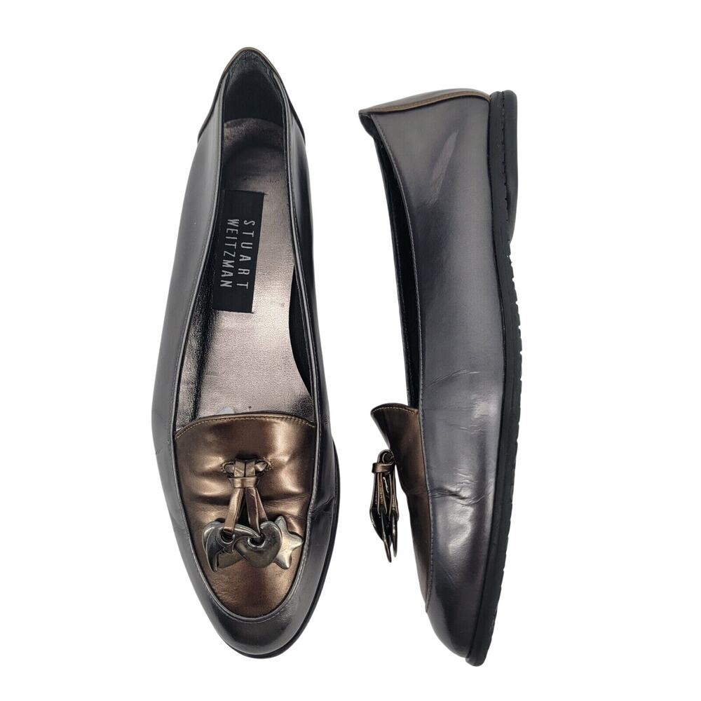Stuart‎ Weitzman Size 6.5 Loafers Moon Stars Tassel Charms Flats Pewter Gray